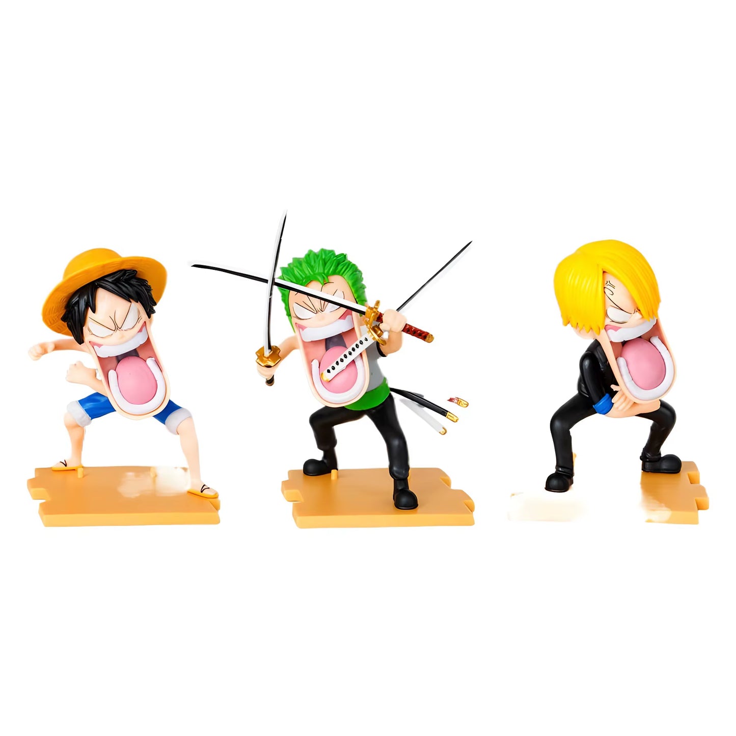⭐ Figurines One Piece – Trio Affamé (Luffy, Sanji, Zoro) – Version Expressive 15 cm