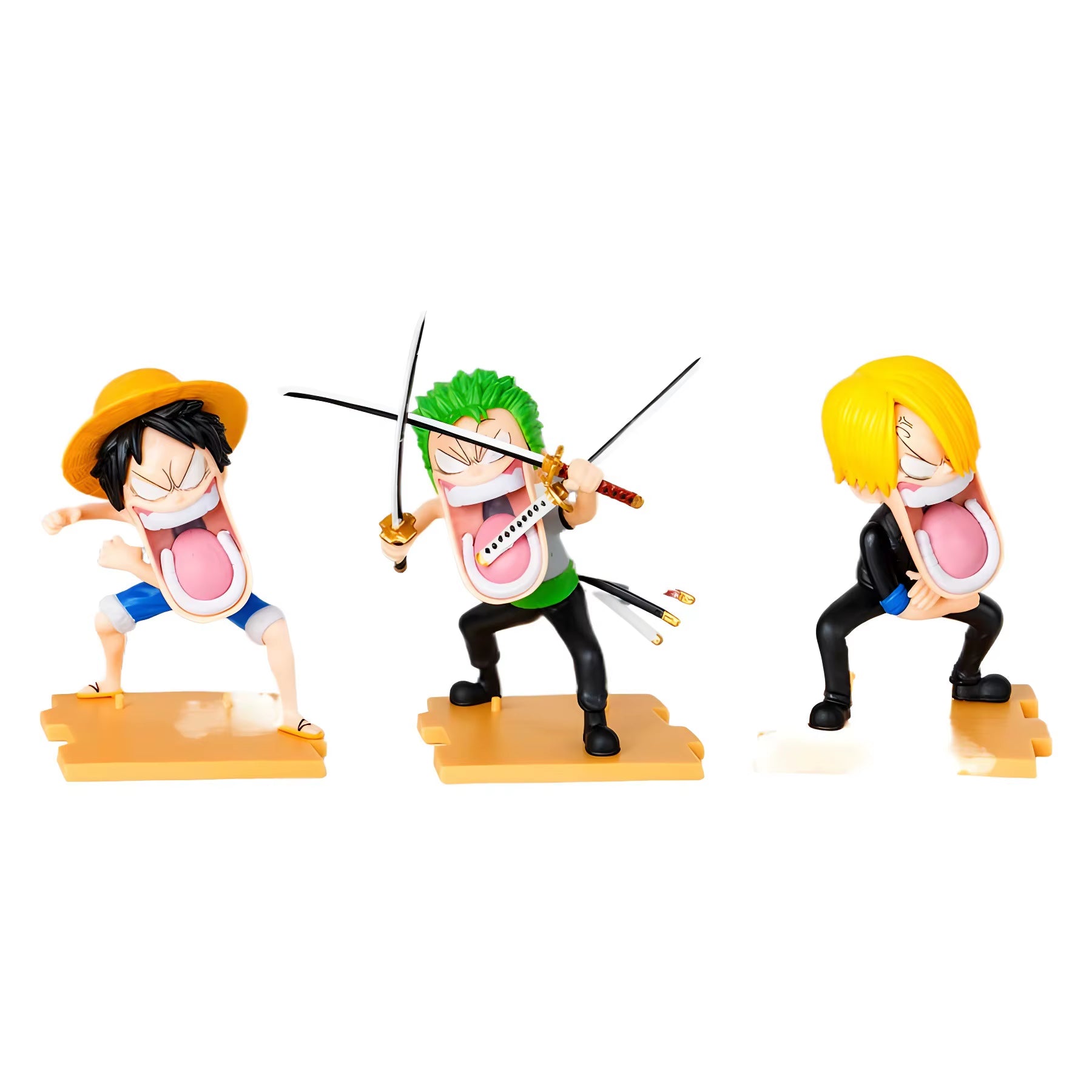 ⭐ Figurines One Piece – Trio Affamé (Luffy, Sanji, Zoro) – Version Expressive 15 cm