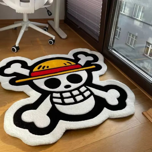 Tapis One Piece — Jolly Roger Luffy, antidérapant, confortable & décoratif